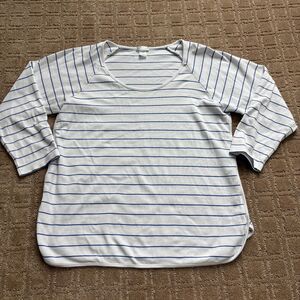 Lake Pajama Shirt Top Women’s S Pima Cotton Stripe White Blue 3/4 Sleeve Sleep.
